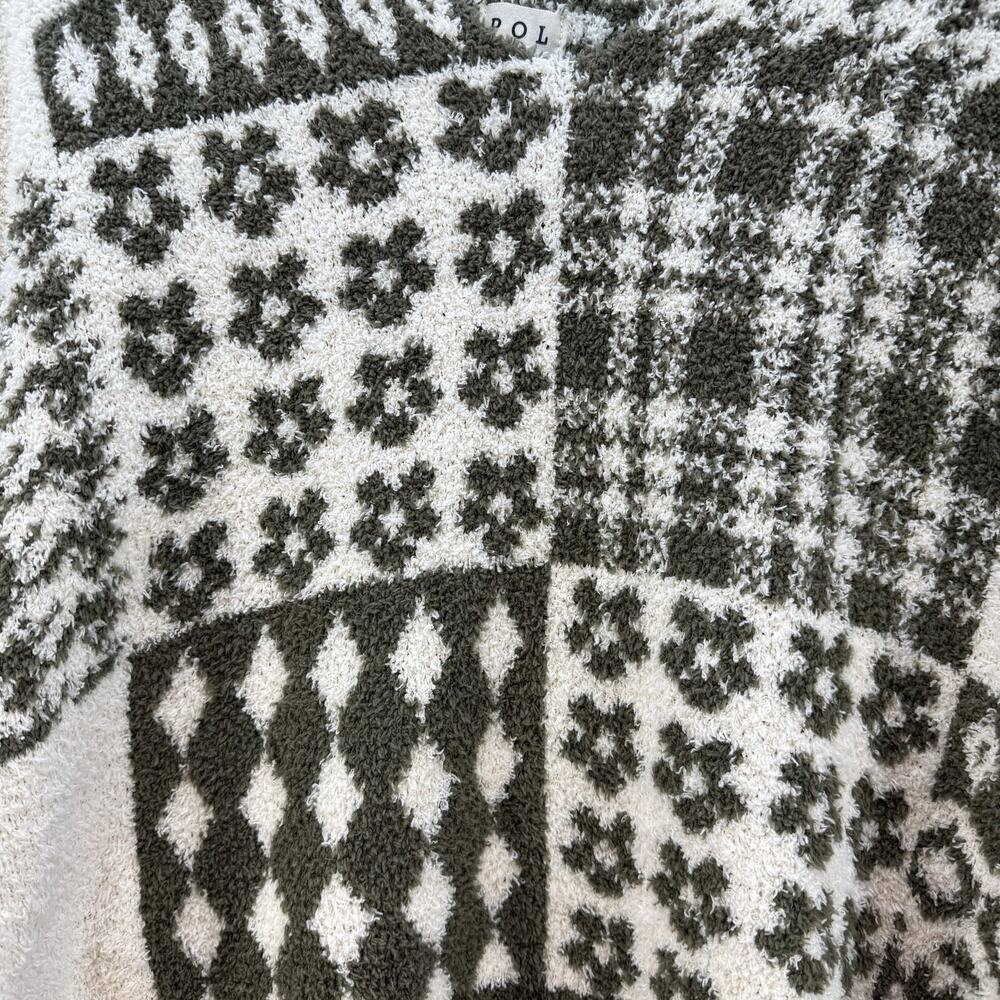 Pol Anthropologie Sweater Women's L Green Cream Loose Weave Oversized Preppy - Picture 4 of 11